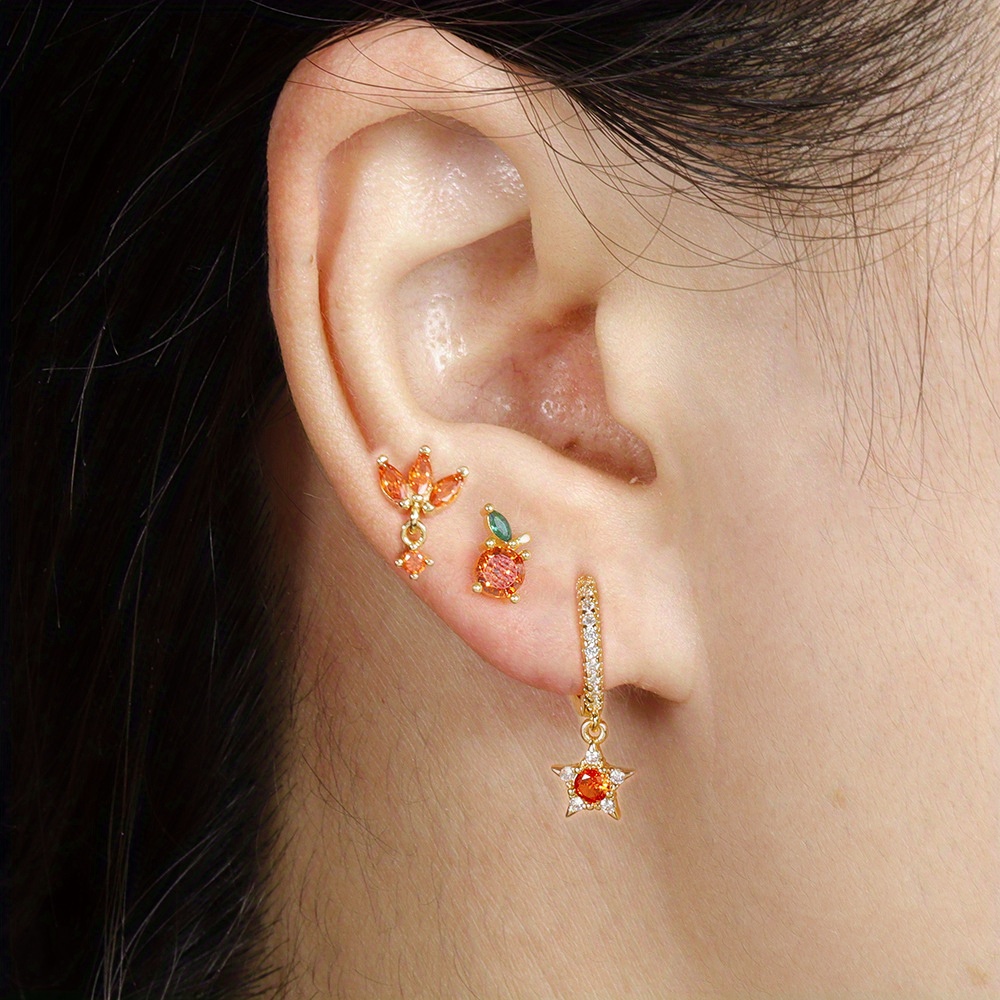 Cross Border Star Fruit Set Earrings Orange Zirconia Women's Tragus Cartilage